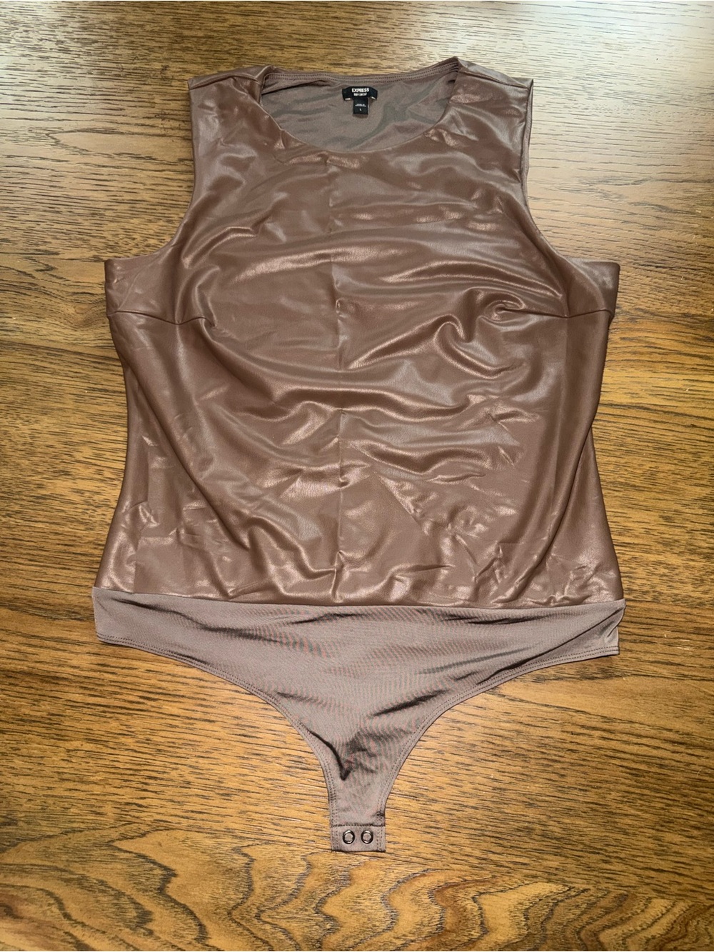 Express Brown Faux-Leather One-Piece Bodysuit